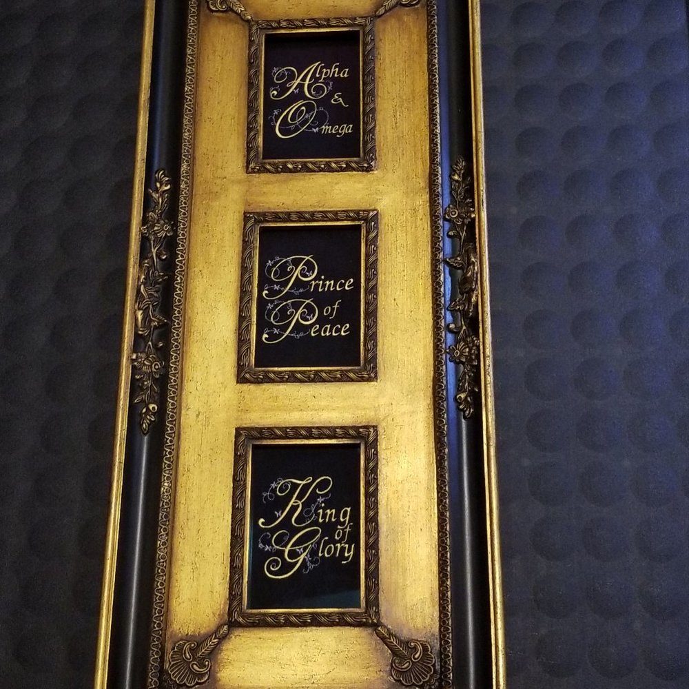 Limited Edition Vintage Silk Goldwork Embroidered Wall Art. ALPHA and OMEGA plus